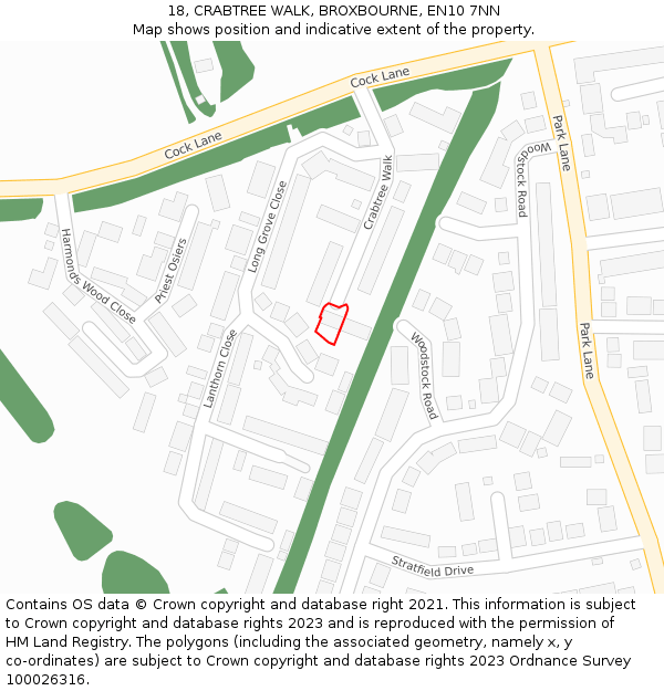 18, CRABTREE WALK, BROXBOURNE, EN10 7NN: Location map and indicative extent of plot
