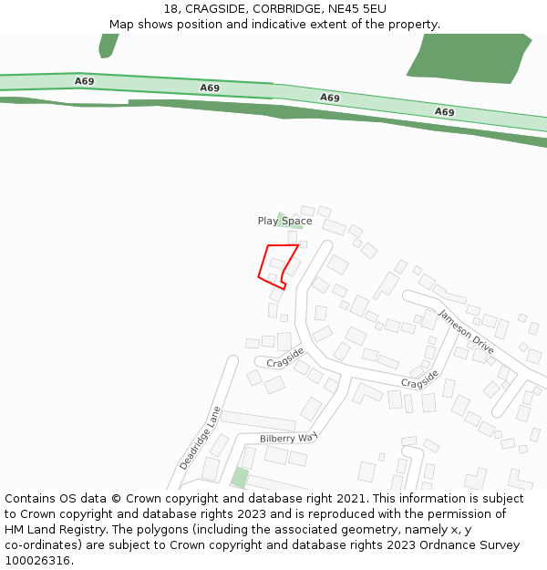 18, CRAGSIDE, CORBRIDGE, NE45 5EU: Location map and indicative extent of plot