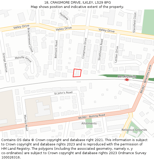 18, CRAIGMORE DRIVE, ILKLEY, LS29 8PG: Location map and indicative extent of plot