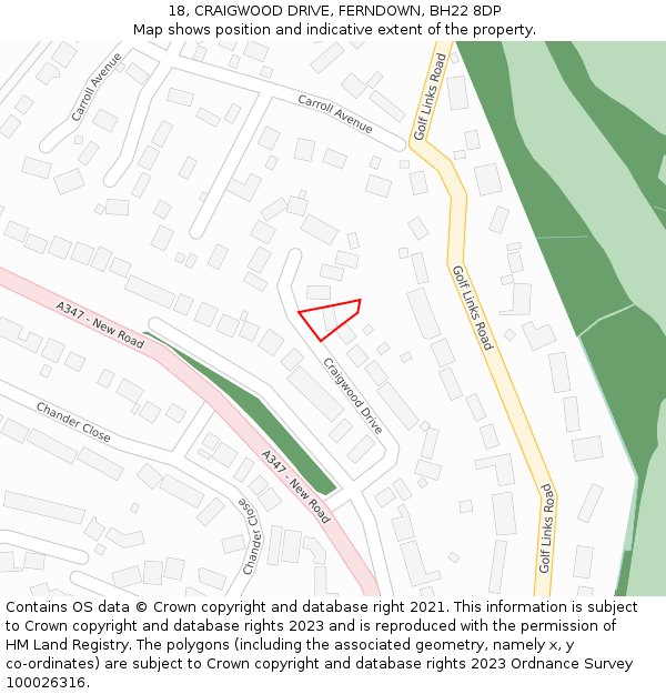 18, CRAIGWOOD DRIVE, FERNDOWN, BH22 8DP: Location map and indicative extent of plot