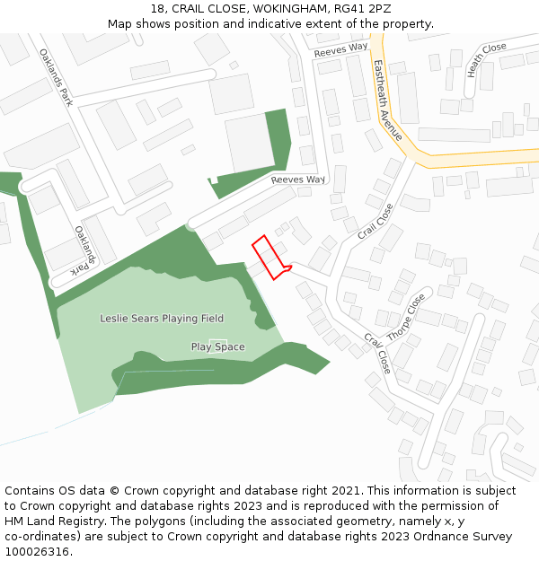 18, CRAIL CLOSE, WOKINGHAM, RG41 2PZ: Location map and indicative extent of plot