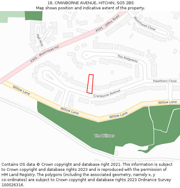 18, CRANBORNE AVENUE, HITCHIN, SG5 2BS: Location map and indicative extent of plot