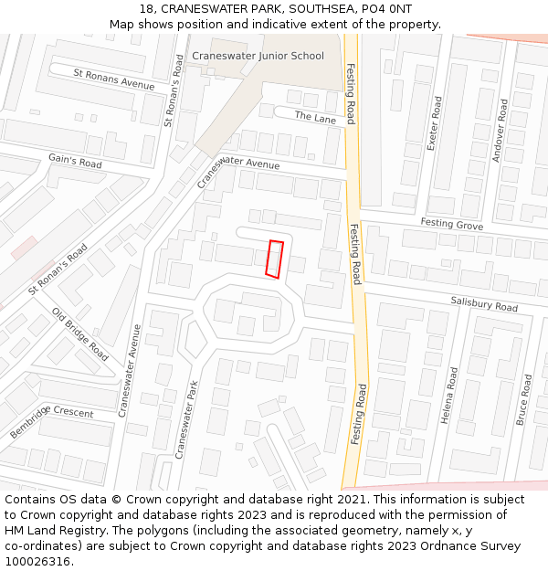 18, CRANESWATER PARK, SOUTHSEA, PO4 0NT: Location map and indicative extent of plot