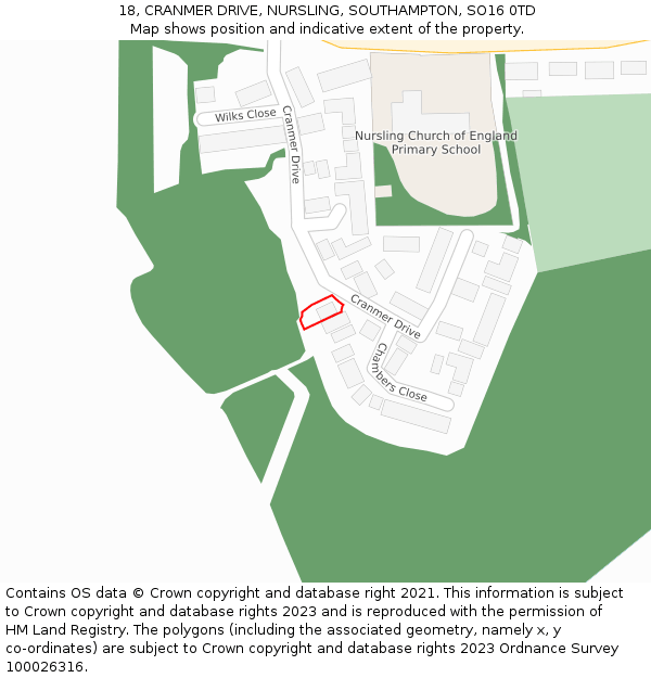 18, CRANMER DRIVE, NURSLING, SOUTHAMPTON, SO16 0TD: Location map and indicative extent of plot