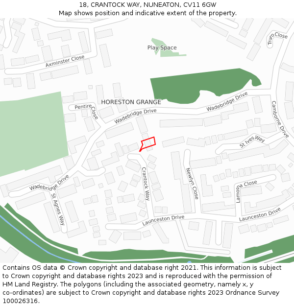 18, CRANTOCK WAY, NUNEATON, CV11 6GW: Location map and indicative extent of plot