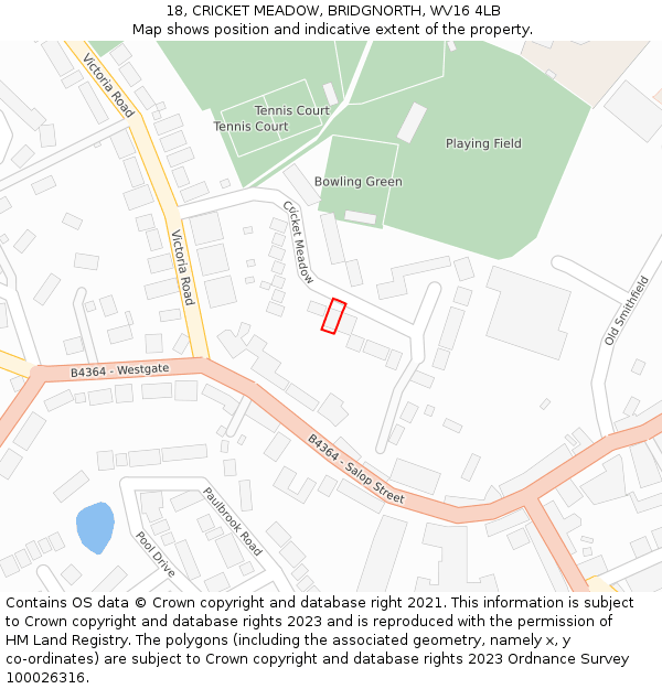 18, CRICKET MEADOW, BRIDGNORTH, WV16 4LB: Location map and indicative extent of plot