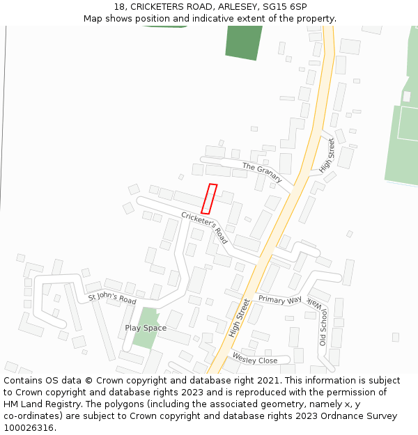 18, CRICKETERS ROAD, ARLESEY, SG15 6SP: Location map and indicative extent of plot