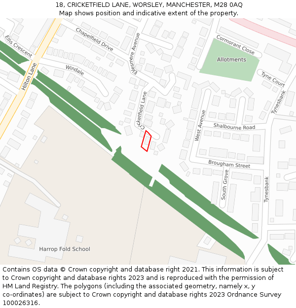 18, CRICKETFIELD LANE, WORSLEY, MANCHESTER, M28 0AQ: Location map and indicative extent of plot