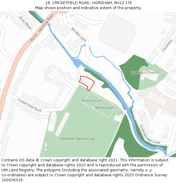 18, CRICKETFIELD ROAD, HORSHAM, RH12 1TE: Location map and indicative extent of plot