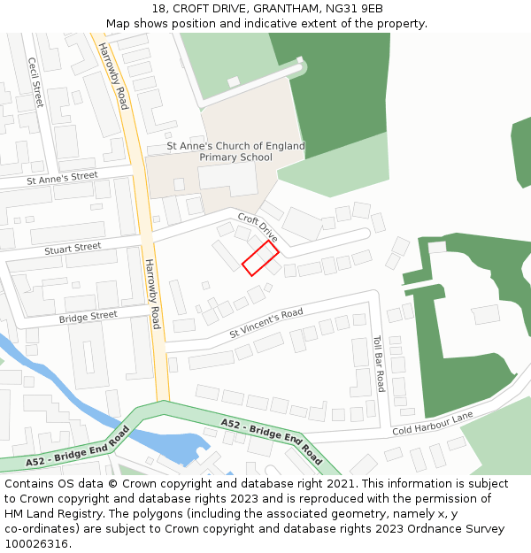 18, CROFT DRIVE, GRANTHAM, NG31 9EB: Location map and indicative extent of plot