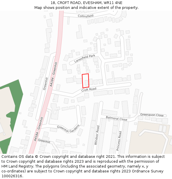 18, CROFT ROAD, EVESHAM, WR11 4NE: Location map and indicative extent of plot