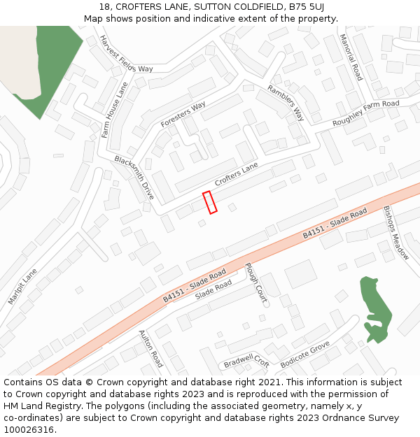 18, CROFTERS LANE, SUTTON COLDFIELD, B75 5UJ: Location map and indicative extent of plot