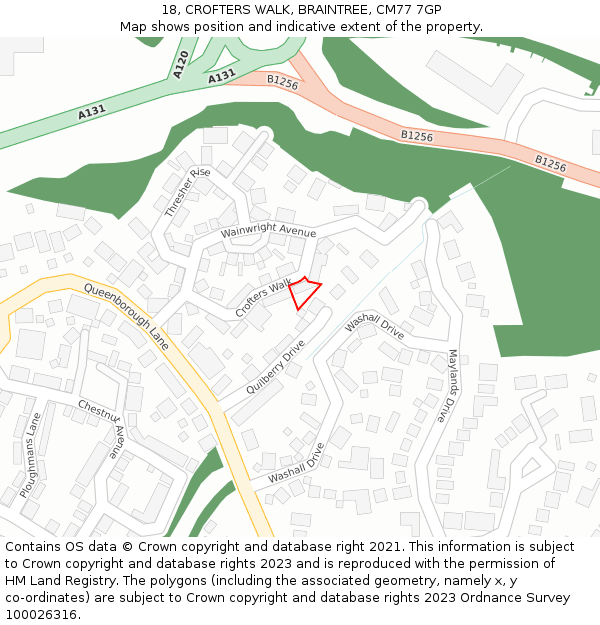 18, CROFTERS WALK, BRAINTREE, CM77 7GP: Location map and indicative extent of plot