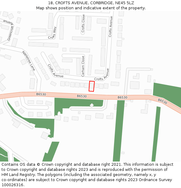 18, CROFTS AVENUE, CORBRIDGE, NE45 5LZ: Location map and indicative extent of plot
