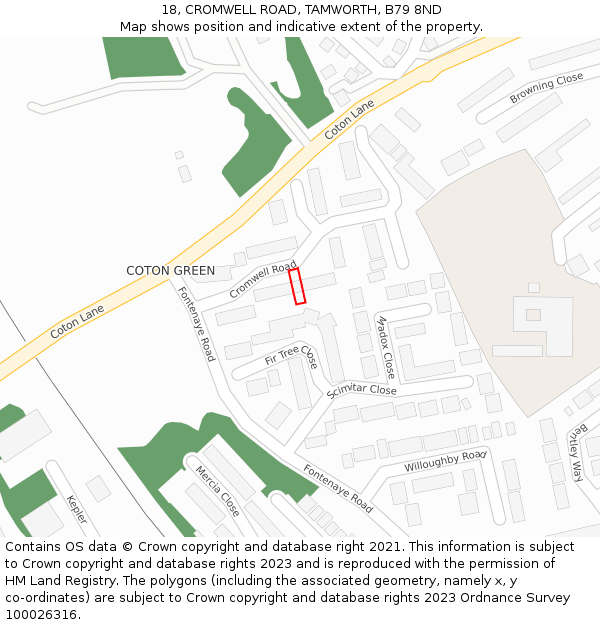 18, CROMWELL ROAD, TAMWORTH, B79 8ND: Location map and indicative extent of plot