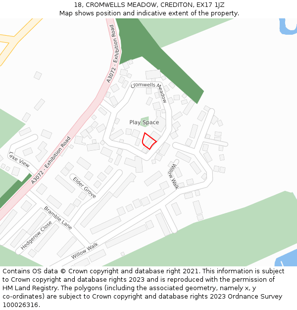 18, CROMWELLS MEADOW, CREDITON, EX17 1JZ: Location map and indicative extent of plot