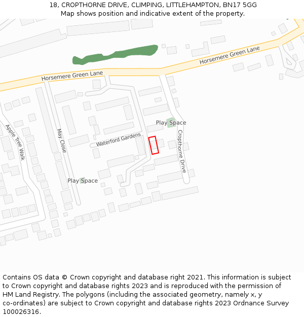 18, CROPTHORNE DRIVE, CLIMPING, LITTLEHAMPTON, BN17 5GG: Location map and indicative extent of plot