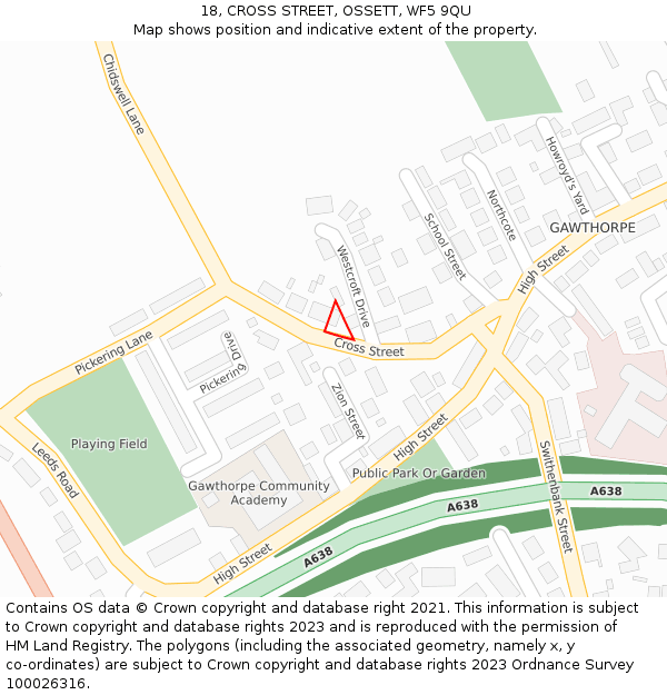 18, CROSS STREET, OSSETT, WF5 9QU: Location map and indicative extent of plot