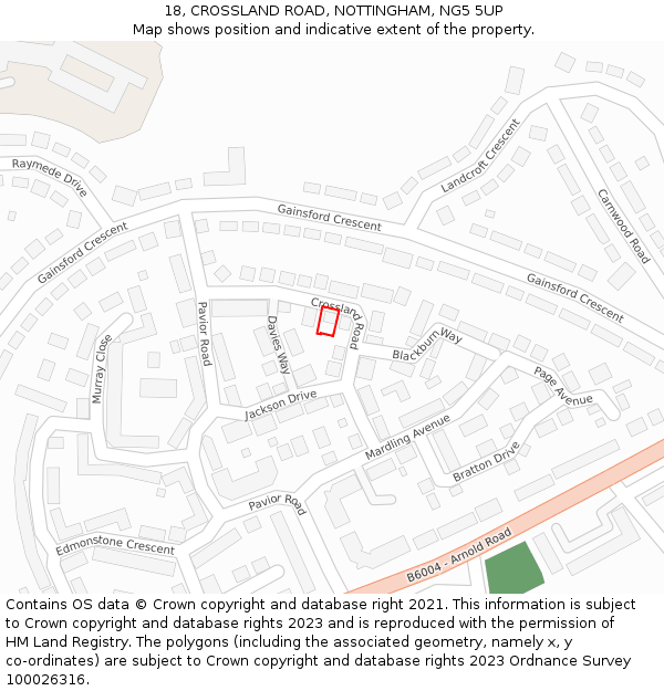 18, CROSSLAND ROAD, NOTTINGHAM, NG5 5UP: Location map and indicative extent of plot
