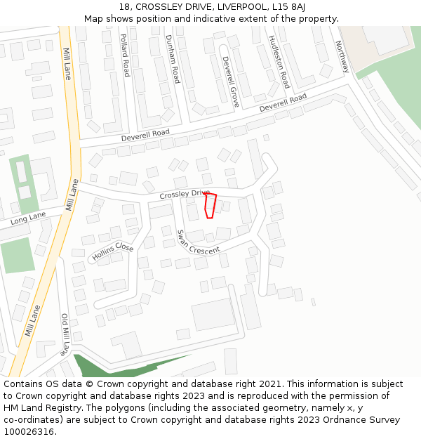 18, CROSSLEY DRIVE, LIVERPOOL, L15 8AJ: Location map and indicative extent of plot