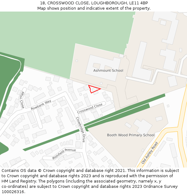 18, CROSSWOOD CLOSE, LOUGHBOROUGH, LE11 4BP: Location map and indicative extent of plot