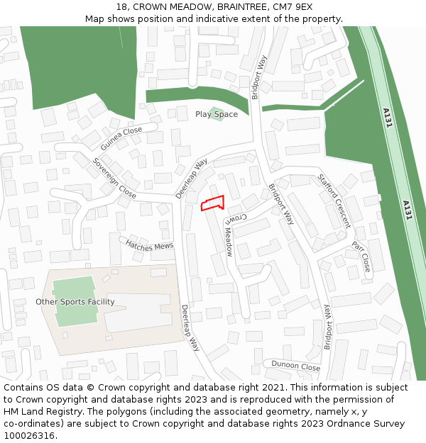 18, CROWN MEADOW, BRAINTREE, CM7 9EX: Location map and indicative extent of plot