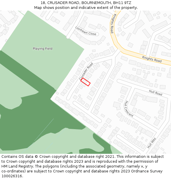 18, CRUSADER ROAD, BOURNEMOUTH, BH11 9TZ: Location map and indicative extent of plot