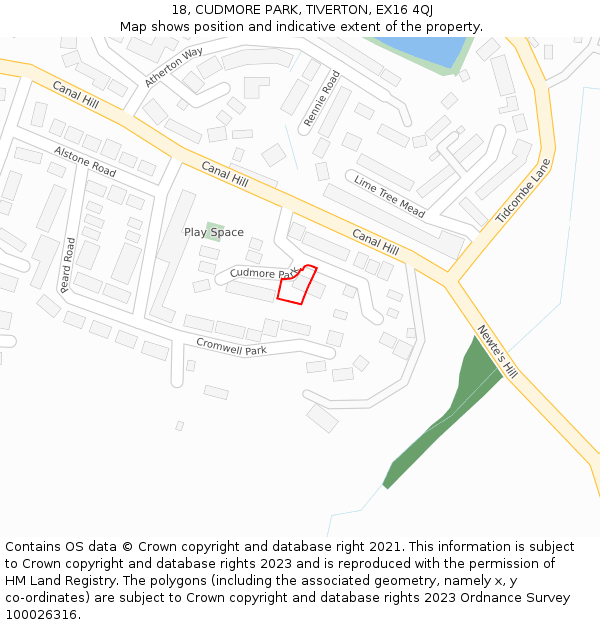 18, CUDMORE PARK, TIVERTON, EX16 4QJ: Location map and indicative extent of plot
