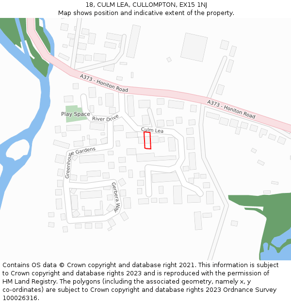 18, CULM LEA, CULLOMPTON, EX15 1NJ: Location map and indicative extent of plot