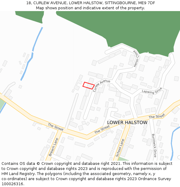 18, CURLEW AVENUE, LOWER HALSTOW, SITTINGBOURNE, ME9 7DF: Location map and indicative extent of plot