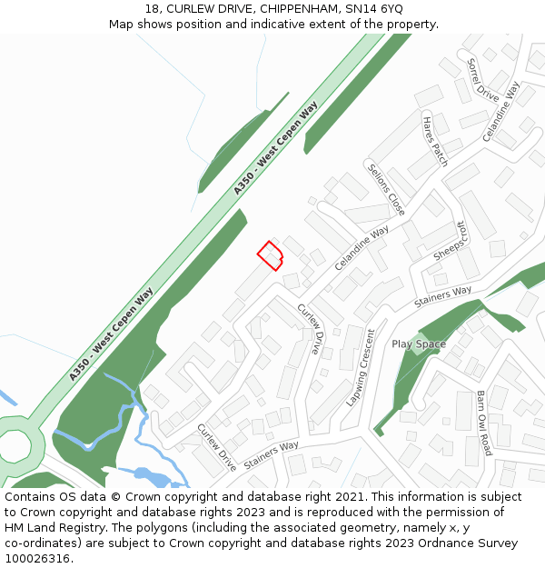 18, CURLEW DRIVE, CHIPPENHAM, SN14 6YQ: Location map and indicative extent of plot