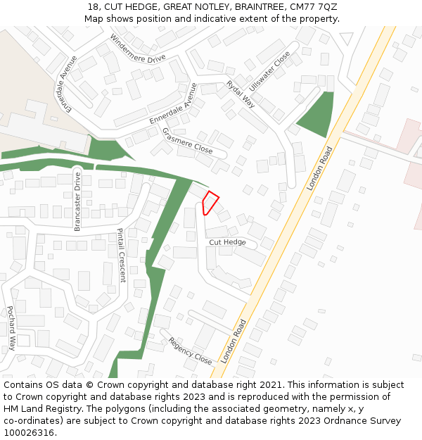 18, CUT HEDGE, GREAT NOTLEY, BRAINTREE, CM77 7QZ: Location map and indicative extent of plot