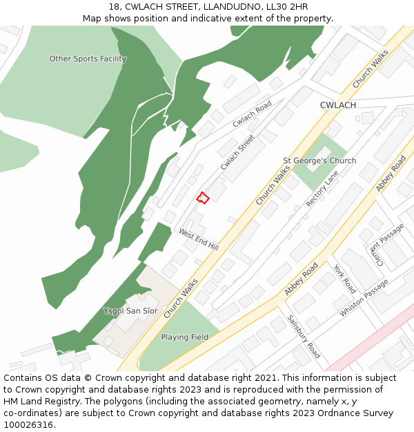 18, CWLACH STREET, LLANDUDNO, LL30 2HR: Location map and indicative extent of plot