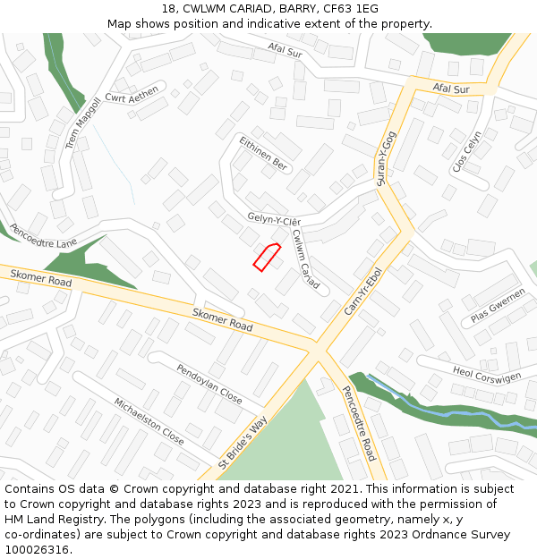 18, CWLWM CARIAD, BARRY, CF63 1EG: Location map and indicative extent of plot