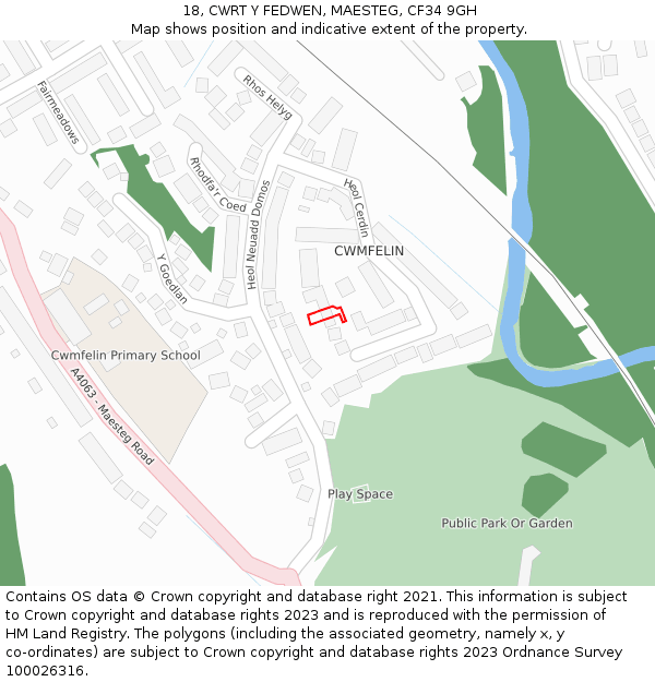 18, CWRT Y FEDWEN, MAESTEG, CF34 9GH: Location map and indicative extent of plot
