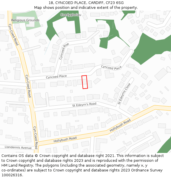 18, CYNCOED PLACE, CARDIFF, CF23 6SG: Location map and indicative extent of plot