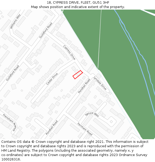 18, CYPRESS DRIVE, FLEET, GU51 3HF: Location map and indicative extent of plot