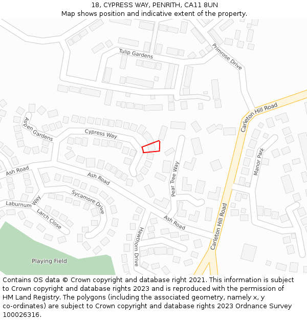 18, CYPRESS WAY, PENRITH, CA11 8UN: Location map and indicative extent of plot