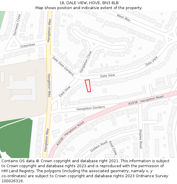 18, DALE VIEW, HOVE, BN3 8LB: Location map and indicative extent of plot