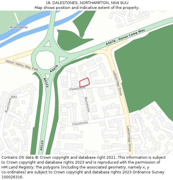 18, DALESTONES, NORTHAMPTON, NN4 9UU: Location map and indicative extent of plot