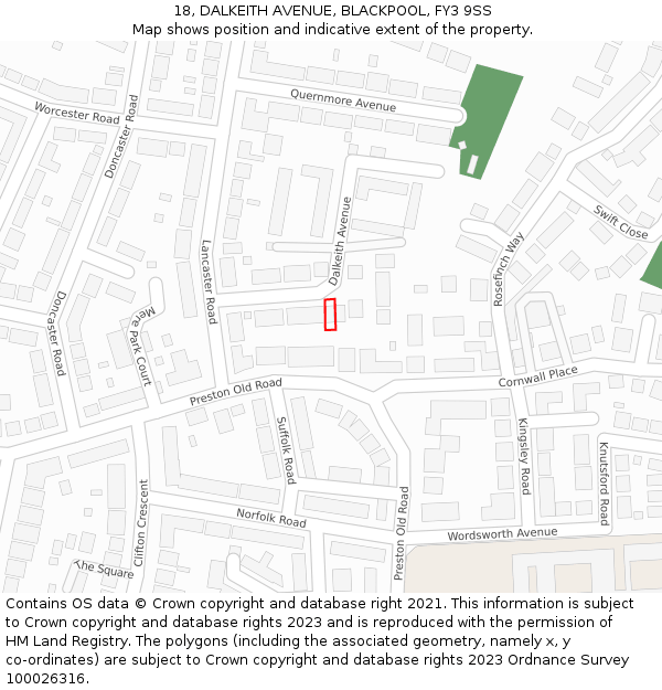 18, DALKEITH AVENUE, BLACKPOOL, FY3 9SS: Location map and indicative extent of plot