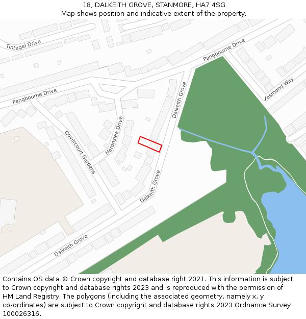 18, DALKEITH GROVE, STANMORE, HA7 4SG: Location map and indicative extent of plot