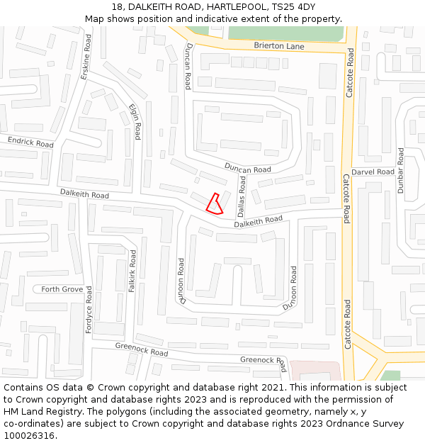 18, DALKEITH ROAD, HARTLEPOOL, TS25 4DY: Location map and indicative extent of plot