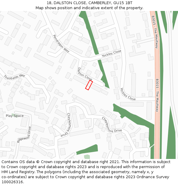 18, DALSTON CLOSE, CAMBERLEY, GU15 1BT: Location map and indicative extent of plot