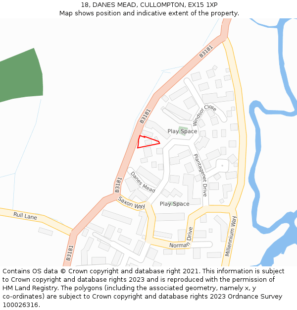 18, DANES MEAD, CULLOMPTON, EX15 1XP: Location map and indicative extent of plot