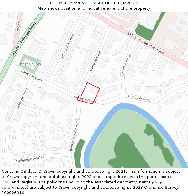 18, DARLEY AVENUE, MANCHESTER, M20 2XF: Location map and indicative extent of plot