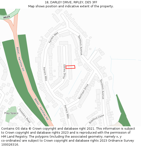 18, DARLEY DRIVE, RIPLEY, DE5 3FF: Location map and indicative extent of plot