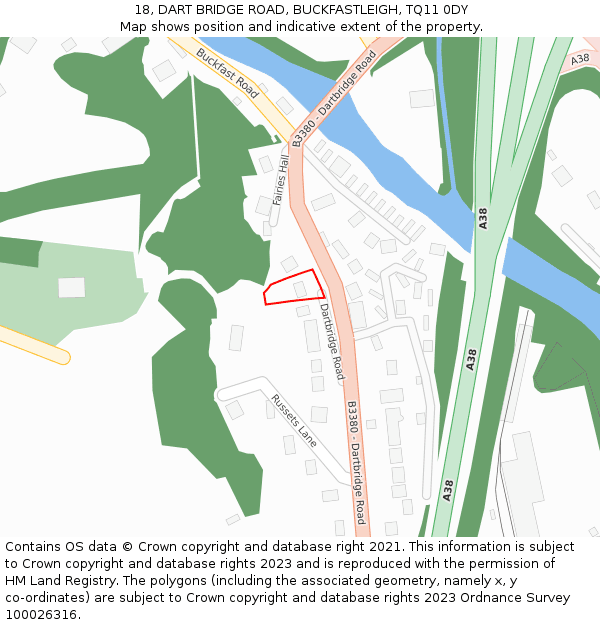 18, DART BRIDGE ROAD, BUCKFASTLEIGH, TQ11 0DY: Location map and indicative extent of plot