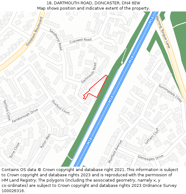 18, DARTMOUTH ROAD, DONCASTER, DN4 6EW: Location map and indicative extent of plot