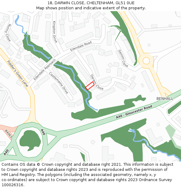 18, DARWIN CLOSE, CHELTENHAM, GL51 0UE: Location map and indicative extent of plot